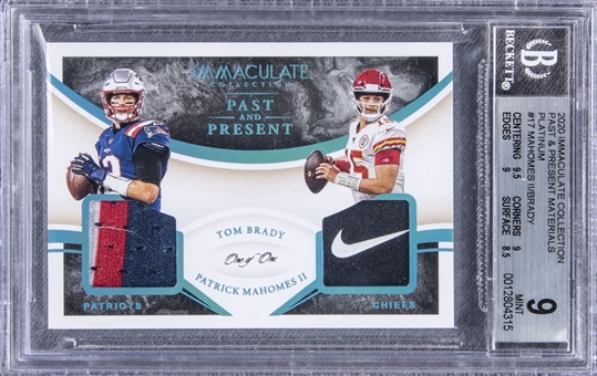 2020 Panini Immaculate Collection "Past & Present" #PP17 Tom Brady/Patrick Mahomes II Dual Game Used Patch Card (#1/1)